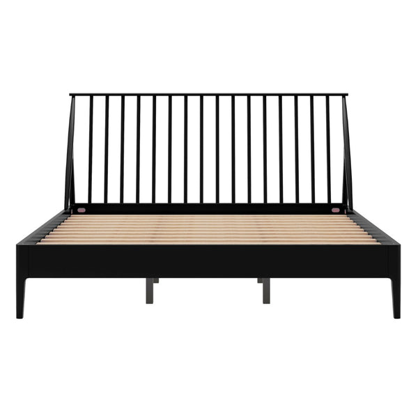 English Elm Solid Bamboo Spindle King Platform Bed Tall Headboard Bohemian Mid-century Frame Black N701P371276B