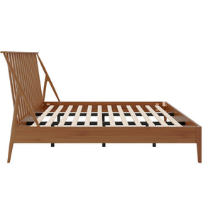 English Elm Solid Bamboo Spindle King Platform Bed Tall Headboard Bohemian Mid-century Frame Brown N701P371276D