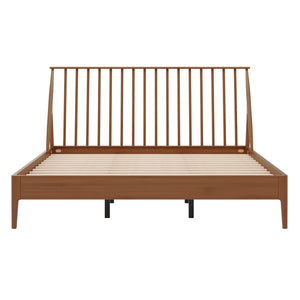 English Elm Solid Bamboo Spindle King Platform Bed Tall Headboard Bohemian Mid-century Frame Brown N701P371276D