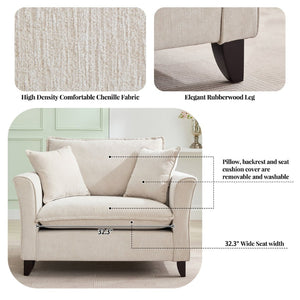 English Elm 46.3" Oversized Chenille Chair and a Half with Ruffled Arms for Living Room Lounging Cream N701P379404C