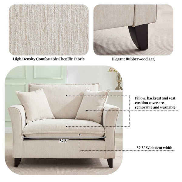 English Elm 46.3" Oversized Chenille Chair and a Half with Ruffled Arms for Living Room Lounging Cream N701P379404C