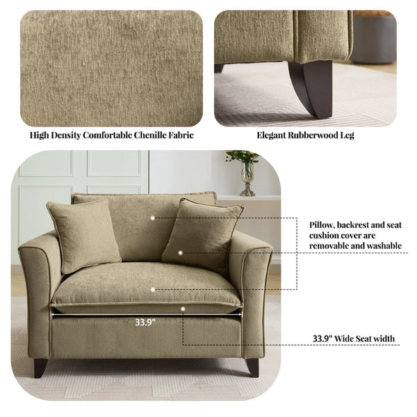 English Elm 46.3" Oversized Chenille Chair and a Half with Ruffled Arms for Living Room Lounging Green N701P379404G