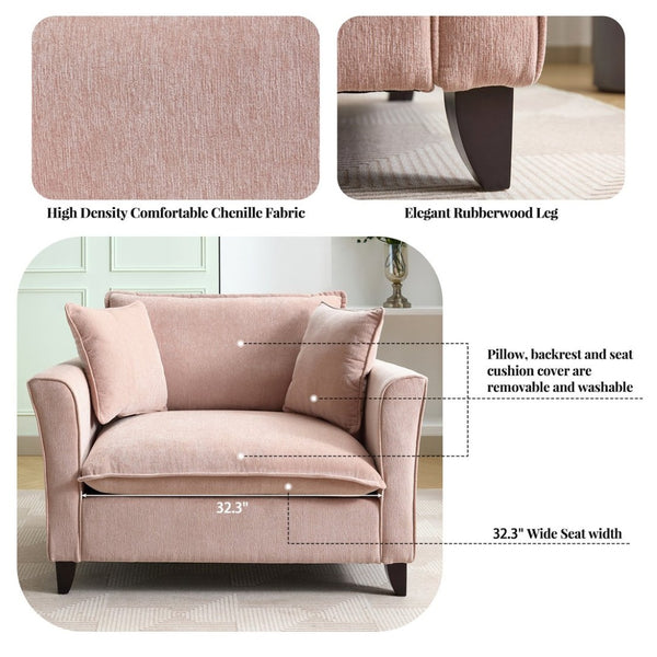 English Elm 46.3" Oversized Chenille Chair and a Half with Ruffled Arms for Living Room Lounging Pink N701P379404P
