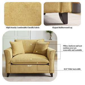 English Elm 46.3" Oversized Chenille Chair and a Half with Ruffled Arms for Living Room Lounging Yellow N701P379404Y