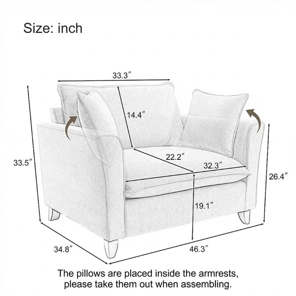 English Elm 46.3" Oversized Chenille Chair and a Half with Ruffled Arms for Living Room Lounging Yellow N701P379404Y