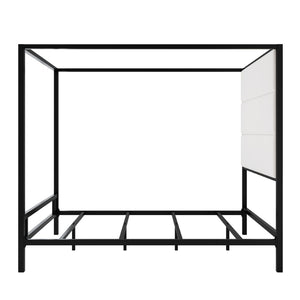 English Elm Modern Canopy Queen Bed Tall Velvet Headboard Black Metal Four Poster Frame N701P383779B