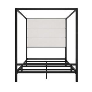 English Elm Modern Canopy Queen Bed Tall Velvet Headboard Black Metal Four Poster Frame N701P383779B