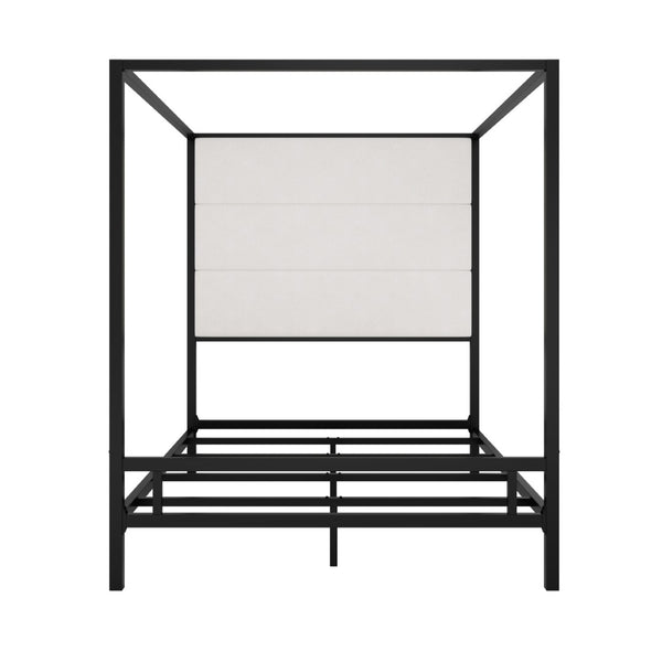 English Elm Modern Canopy Queen Bed Tall Velvet Headboard Black Metal Four Poster Frame N701P383779B