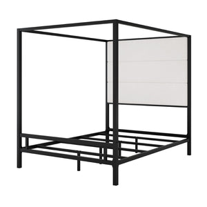 English Elm Modern Canopy Queen Bed Tall Velvet Headboard Black Metal Four Poster Frame N701P383779B