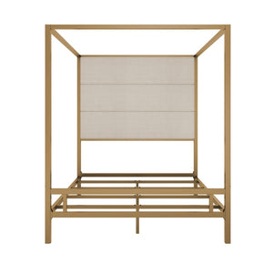 English Elm Modern Gold Four Poster Canopy Queen Bed Tall Linen Headboard Glamour Bedroom N701P383779C