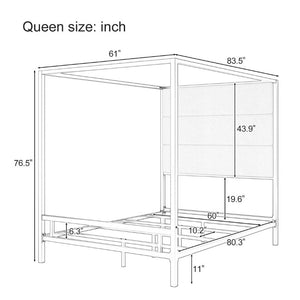 English Elm Modern Gold Canopy Queen Bed Tall Linen Upholstered Headboard Four Poster Frame N701P383779G