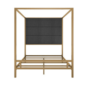 English Elm Modern Gold Canopy Queen Bed Tall Linen Upholstered Headboard Four Poster Frame N701P383779G