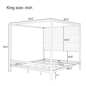 English Elm Modern Gold Metal Canopy King Bed Tall Linen Headboard Boutique Hotel Bedroom Style N701P383780G