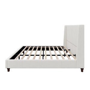 English Elm 52.7 Inch Wingback King Platform Bed Boucle Upholstered with Retro Rubberwood Legs White N701P408029K