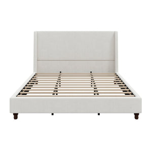 English Elm 52.7 Inch Wingback King Platform Bed Boucle Upholstered with Retro Rubberwood Legs White N701P408029K