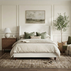 English Elm 52.7 Inch Wingback King Platform Bed Boucle Upholstered with Retro Rubberwood Legs White N701P408029K