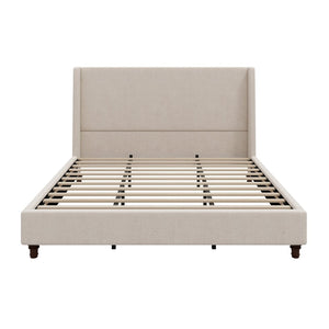 English Elm 52.7 Inch Wingback King Platform Bed Boucle Upholstered with Retro Rubberwood Legs Taupe N701P408029T