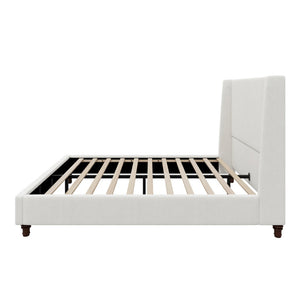 English Elm 52.7 Inch Wingback Queen Platform Bed Boucle Upholstered with Retro Wood Legs White N701P408031K