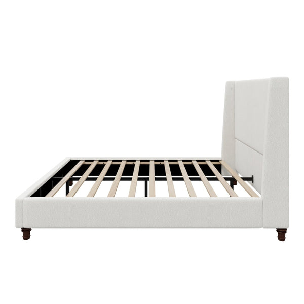 English Elm 52.7 Inch Wingback Queen Platform Bed Boucle Upholstered with Retro Wood Legs White N701P408031K