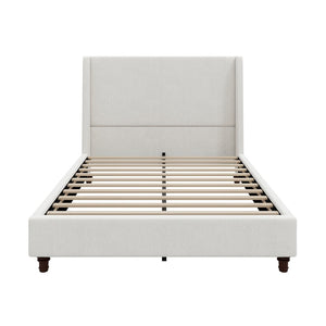 English Elm 52.7 Inch Wingback Queen Platform Bed Boucle Upholstered with Retro Wood Legs White N701P408031K