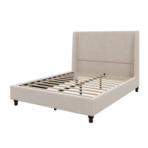 English Elm 52.7 Inch Wingback Queen Platform Bed Boucle Upholstered with Retro Wood Legs Taupe N701P408031T