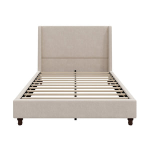 English Elm 52.7 Inch Wingback Queen Platform Bed Boucle Upholstered with Retro Wood Legs Taupe N701P408031T
