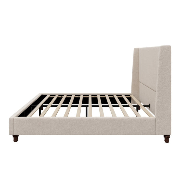 English Elm 52.7 Inch Wingback Queen Platform Bed Boucle Upholstered with Retro Wood Legs Taupe N701P408031T