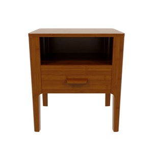 English Elm Mid-century Solid Bamboo Nightstand with Drawer Open Shelf and Tapered Legs for Bedroom Brown N701P410998D