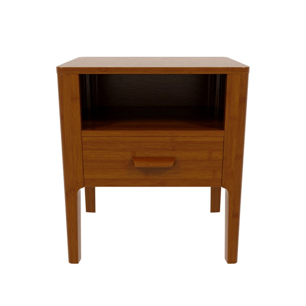English Elm Mid-century Solid Bamboo Nightstand with Drawer Open Shelf and Tapered Legs for Bedroom Brown N701P410998D