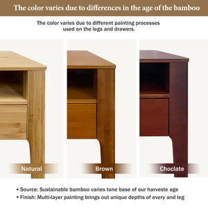 English Elm Mid-century Solid Bamboo Nightstand with Drawer Open Shelf and Tapered Legs for Bedroom Natural N701P410998N