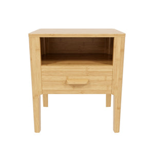 English Elm Mid-century Solid Bamboo Nightstand with Drawer Open Shelf and Tapered Legs for Bedroom Natural N701P410998N