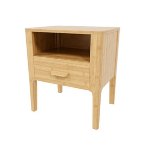 English Elm Mid-century Solid Bamboo Nightstand with Drawer Open Shelf and Tapered Legs for Bedroom Natural N701P410998N