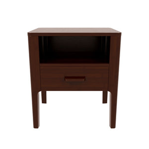 English Elm Mid-century Solid Bamboo Nightstand with Drawer Open Shelf and Tapered Legs for Bedroom Chocolate N701P410998Q