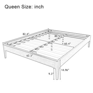 English Elm 15 Inch Queen Solid Bamboo Platform Bed Eco Friendly Low Profile Frame with Metal Slats Natural N701P411012N