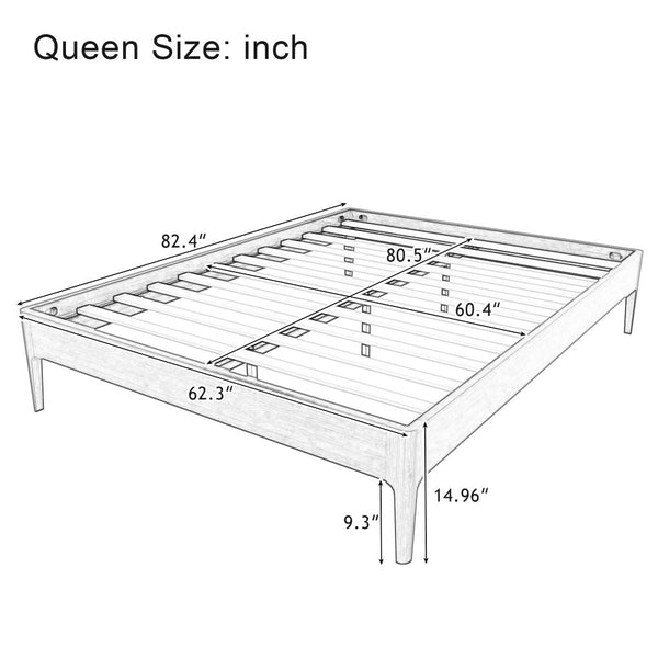 English Elm 15 Inch Queen Solid Bamboo Platform Bed Eco Friendly Low Profile Frame with Metal Slats Natural N701P411012N
