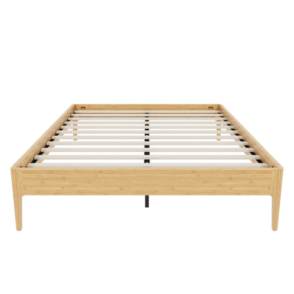 English Elm 15 Inch Queen Solid Bamboo Platform Bed Eco Friendly Low Profile Frame with Metal Slats Natural N701P411012N