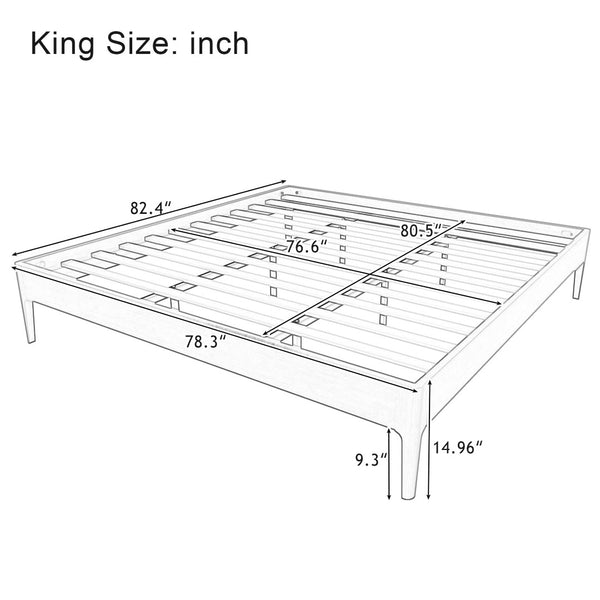 English Elm 15 Inch Solid Bamboo King Platform Bed with Metal Slat Support for Modern Bedroom Natural N701P411016N