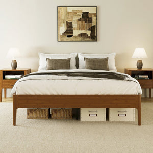 English Elm 15 Inch Solid Bamboo Full Platform Bed Minimalist Low Profile Frame with Metal Support Brown N701P411028D