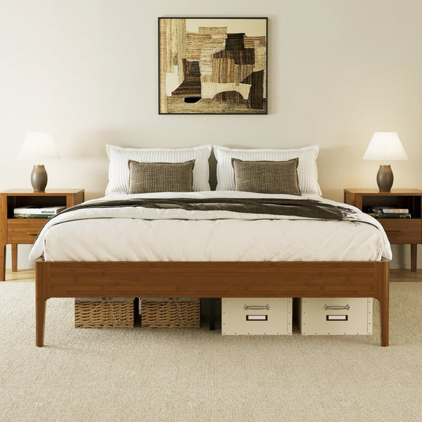 English Elm 15 Inch Solid Bamboo Full Platform Bed Minimalist Low Profile Frame with Metal Support Brown N701P411028D