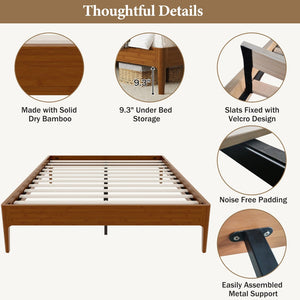 English Elm 15 Inch Solid Bamboo Full Platform Bed Minimalist Low Profile Frame with Metal Support Brown N701P411028D