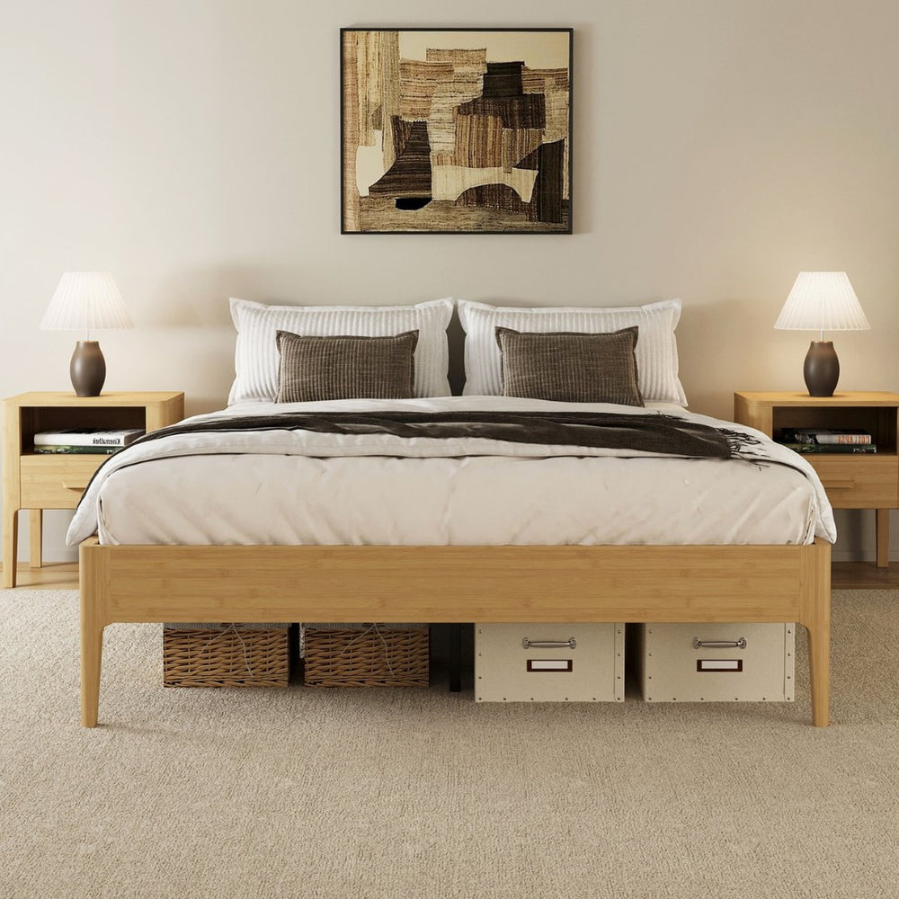 English Elm 15 Inch Solid Bamboo Full Platform Bed Minimalist Low Profile Frame with Metal Support Natural N701P411028N