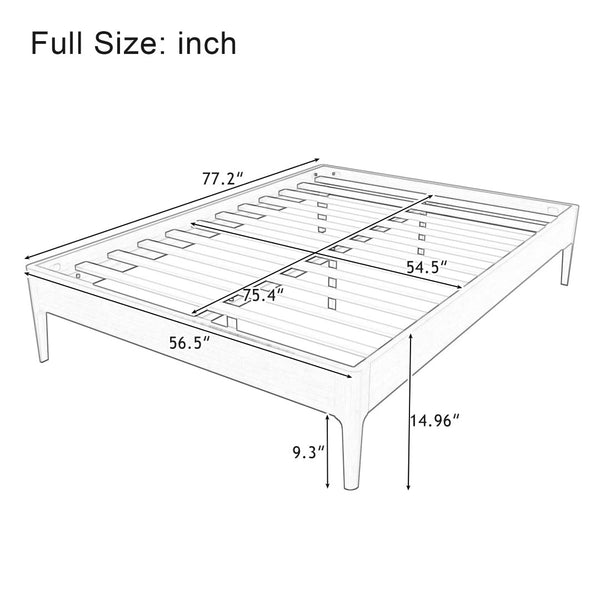 English Elm 15 Inch Solid Bamboo Full Platform Bed Minimalist Low Profile Frame with Metal Support Natural N701P411028N