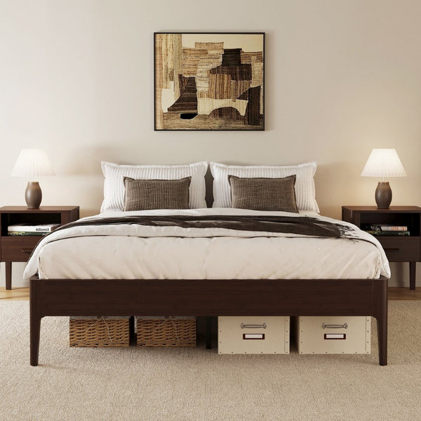 English Elm 15 Inch Solid Bamboo Full Platform Bed Minimalist Low Profile Frame with Metal Support Chocolate N701P411028Q