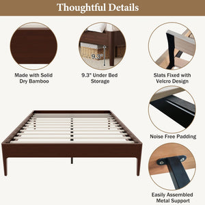 English Elm 15 Inch Solid Bamboo Full Platform Bed Minimalist Low Profile Frame with Metal Support Chocolate N701P411028Q