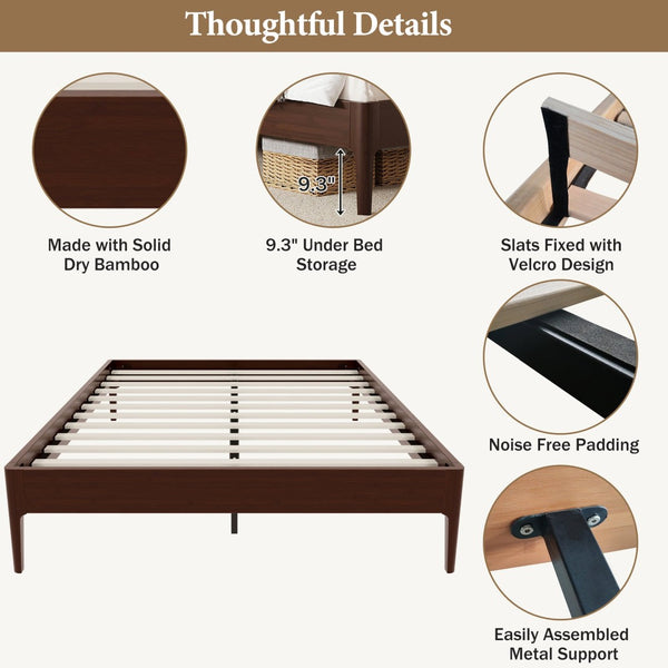 English Elm 15 Inch Solid Bamboo Full Platform Bed Minimalist Low Profile Frame with Metal Support Chocolate N701P411028Q