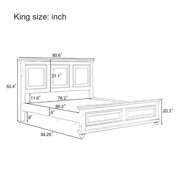 English Elm Bs701p422951k Solid Pine Traditional Bed Fretwork Headboard Farmhouse Bedroom Frame N701P422951K
