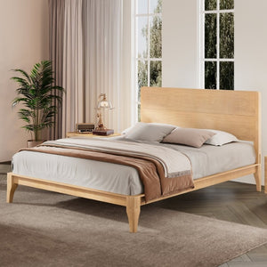 English Elm Mid-Century Bamboo Platform Bed Full Size Low Profile Frame with Tall Headboard Natural N701P446512N