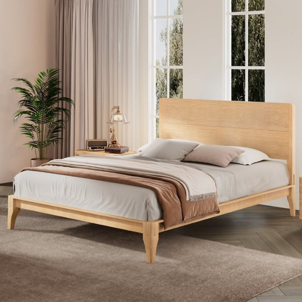 English Elm Mid-Century Bamboo Platform Bed Full Size Low Profile Frame with Tall Headboard Natural N701P446512N