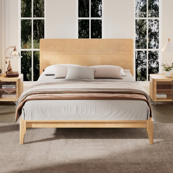 English Elm Mid-Century Bamboo Platform Bed Full Size Low Profile Frame with Tall Headboard Natural N701P446512N