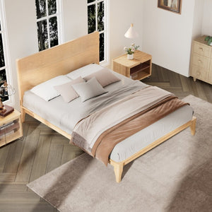 English Elm Mid-Century Bamboo Platform Bed Full Size Low Profile Frame with Tall Headboard Natural N701P446512N